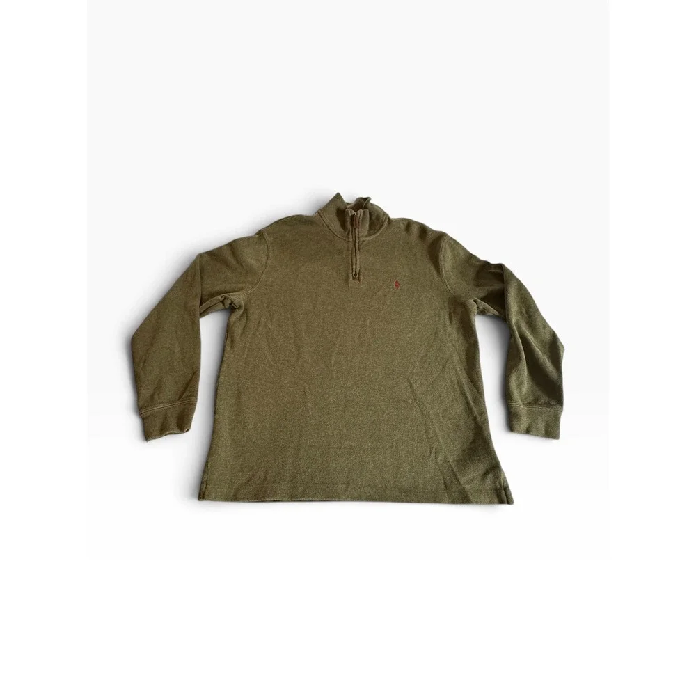 Polo Ralph Lauren Quarter Zip Pullover Mens L Olive Green Cotton Logo EUC